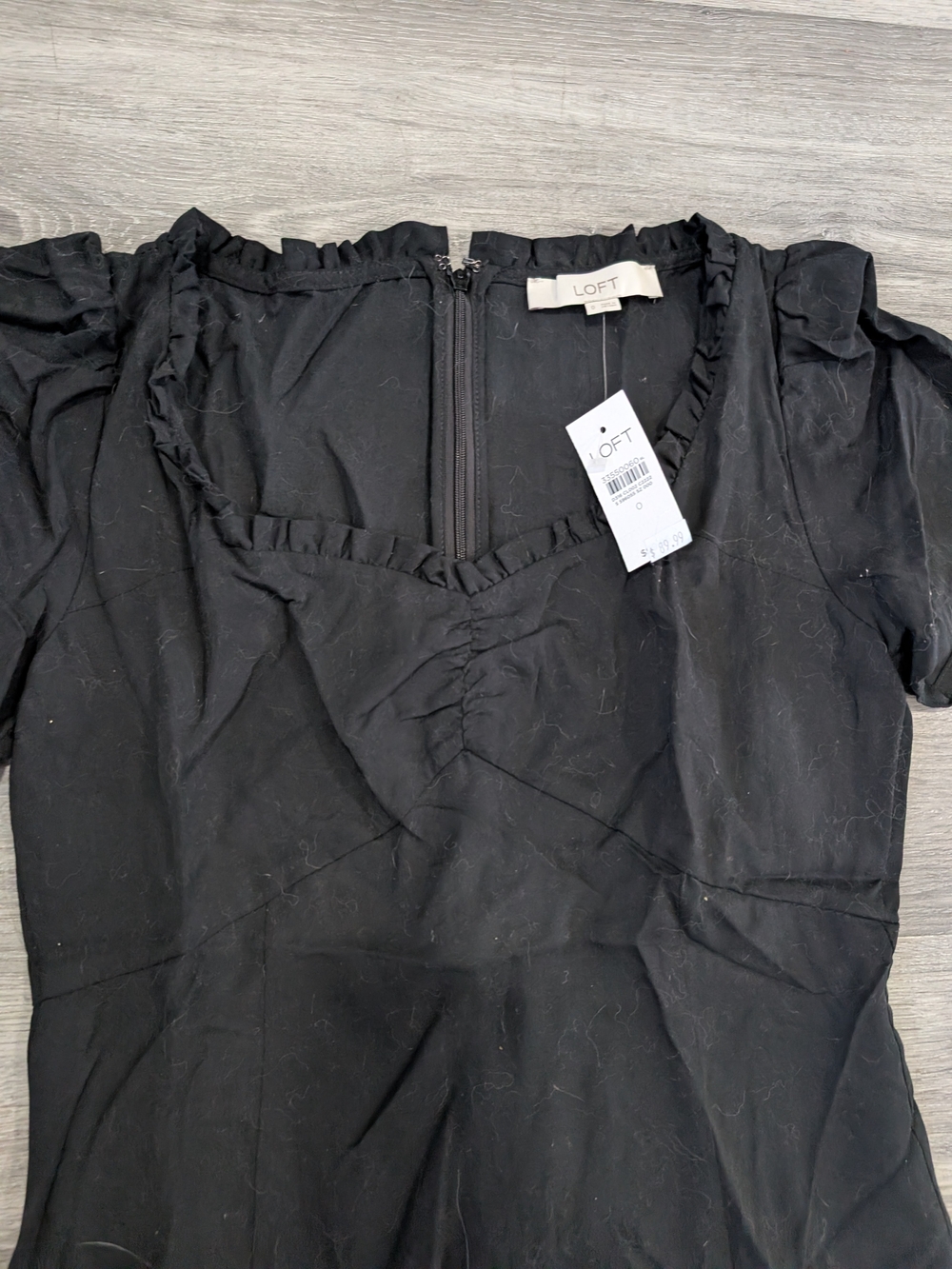 LOFT Black Ruffle-Trim Puff Sleeve Dress